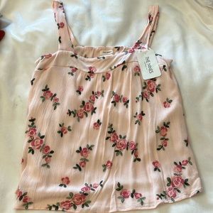 The Nines pink tank top with embroidered rose flowers -lined.  Made in USA